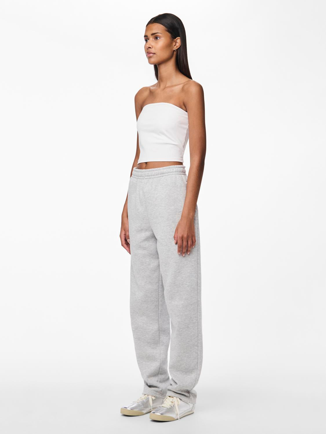 PCCHILLI Straight Trousers - Light Grey Melange
